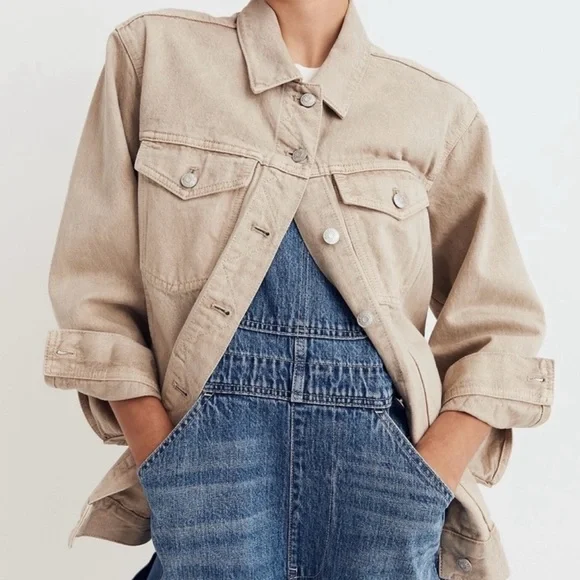 Madewell The‎ Oversized Trucker Jacket Garment Dye Edition In Wet Sand - Picture 3 of 5